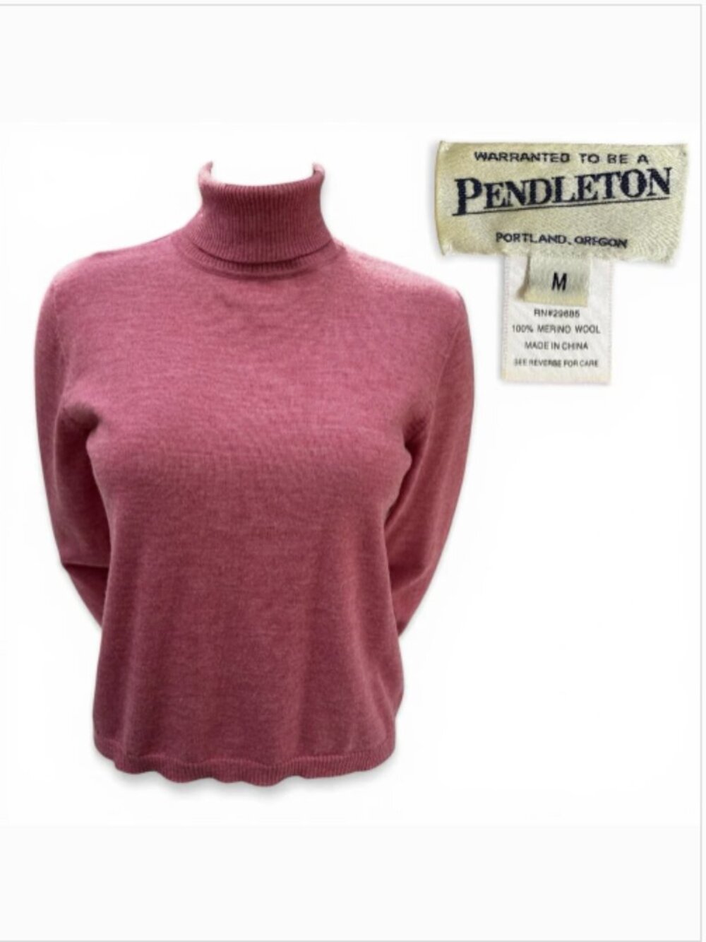 Pendleton Merino Wool Turtleneck Sweater Medium Heather Rose Pink Vintage